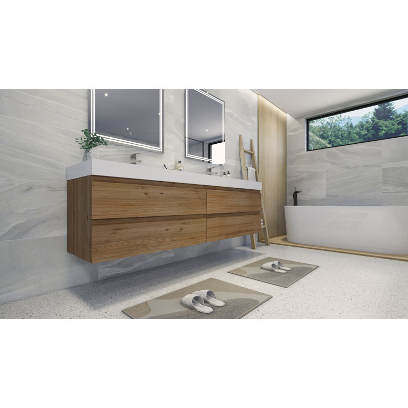 Latitude Run® Carnley 84'' Wall Mounted Double Bathroom Vanity with